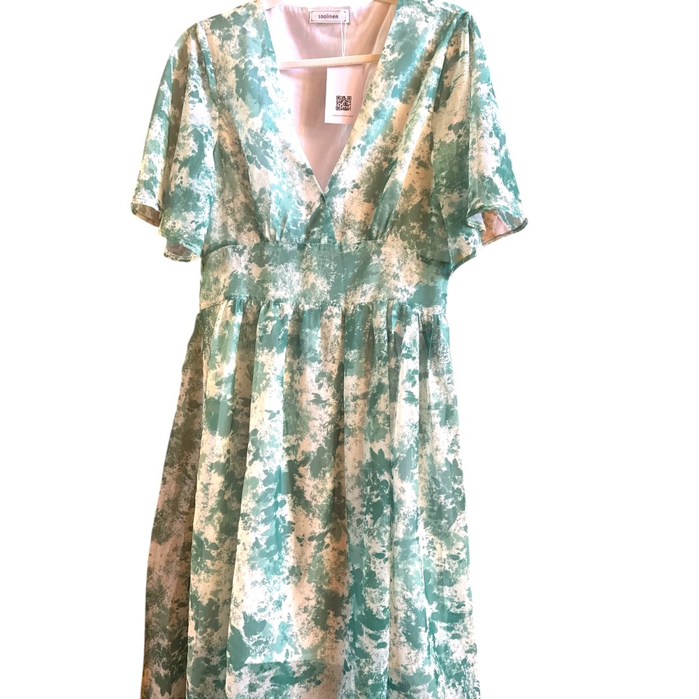 SooLinen Women’s NWT Natural Green White Linen Dress‎ No Size (See Measurements)